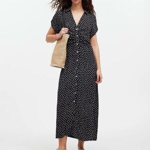 Madewell Women's Size 10 Black Floral Button-Front Midi Shirtdress